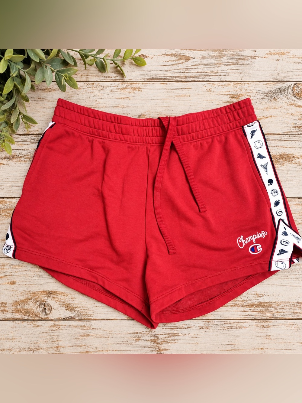 Champion Red Women's Athletic Drawstring Shorts with Logo Tape